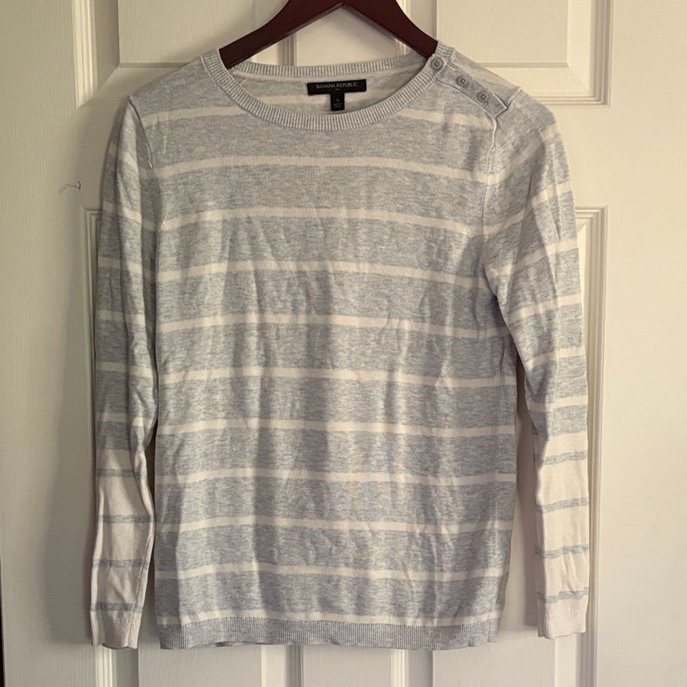 Banana Republic Factory Gray and White Striped Sweater